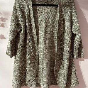 Cream and white Cardigan with Textured Knit and Open Front